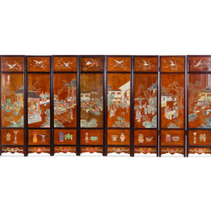 Appraisal: A Chinese Coromandel Eight-Panel Floor Screen Early th Century each