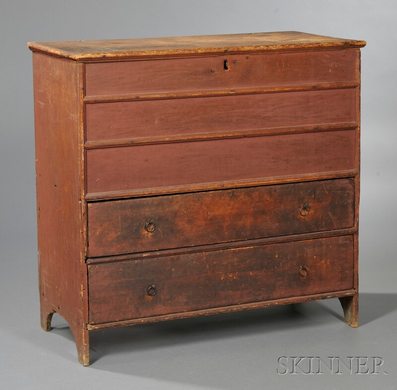 Appraisal: Red-painted Pine Chest over Two Drawers probably Massachusetts early th