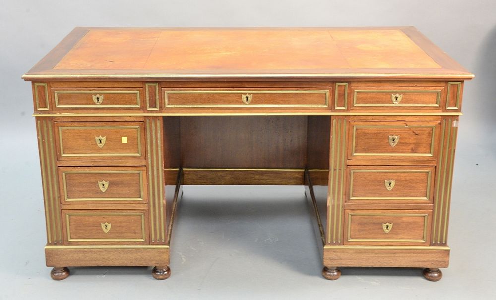 Appraisal: Louis XVI style mahogany desk having brass mounts and tan