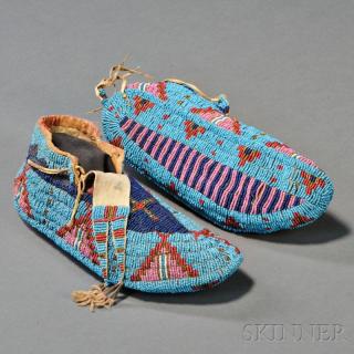 Appraisal: Pair of Fully Beaded Lakota Man's Moccasins c last quarter