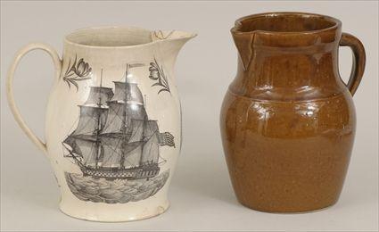 Appraisal: Liverpool Black Transfer-Printed Creamware Pitcher for the American Market Together