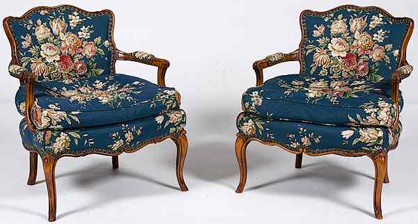 Appraisal: Louis XV-style Fauteuils French th century a pair of Louis