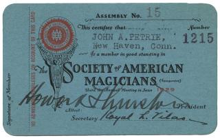 Appraisal: Thurston Howard John Petrie s S A M Membership Card