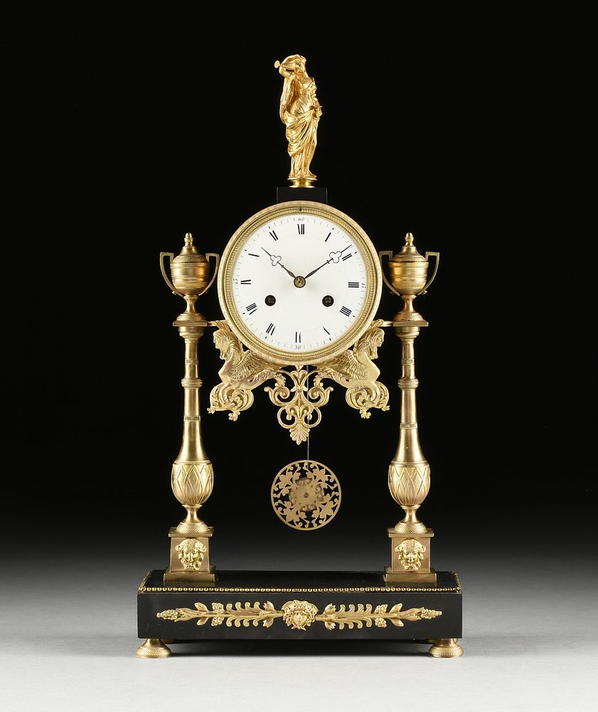 Appraisal: A DIRECTOIRE GILT BRONZE AND BLACK MARBLE MANTLE CLOCK LATE