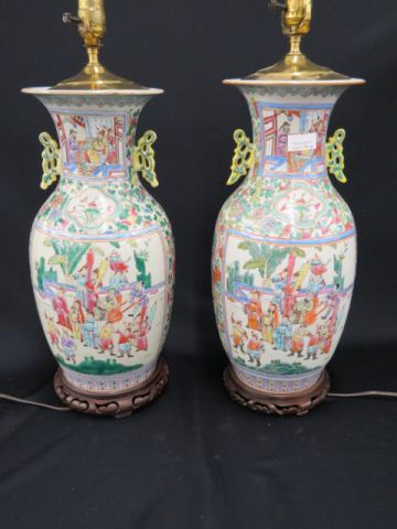 Appraisal: Pair of Chinese Famile Rose Porcelain Lamps scenes with emperor