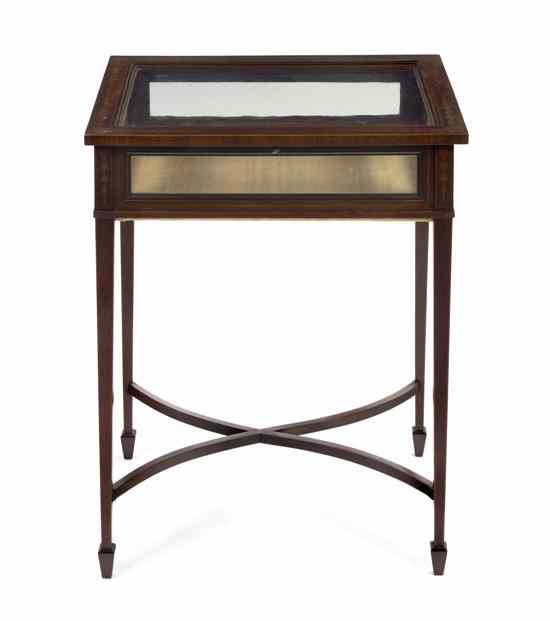 Appraisal: A Georgian Style Marquetry Vitrine Table having a rectangular hinged