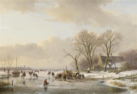 Appraisal: SCHELFHOUT ANDREAS The Hague Winter canal landscape - Oil on