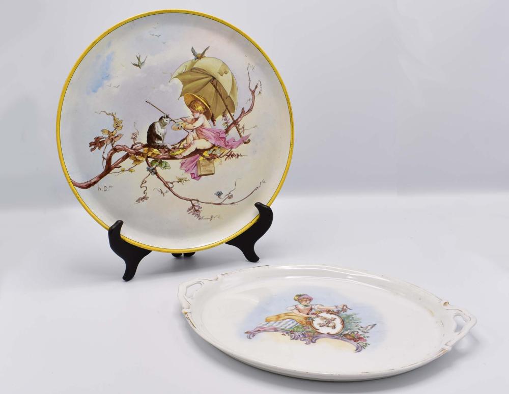 Appraisal: FRENCH FAIENCE PLATTER AND A PORCELAIN PLATTERThe first Late th