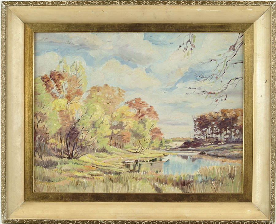 Appraisal: R HAL BURRISS American - POND IN FALL Oil on