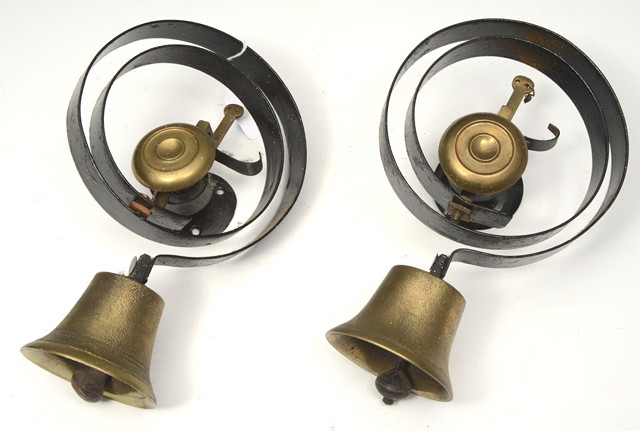 Appraisal: A PAIR OF COUNTRY HOUSE BRASS SERVANTS BELLS with black