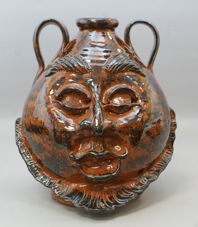 Appraisal: Hendersons Redware double face jug manganese decoration dated September tall