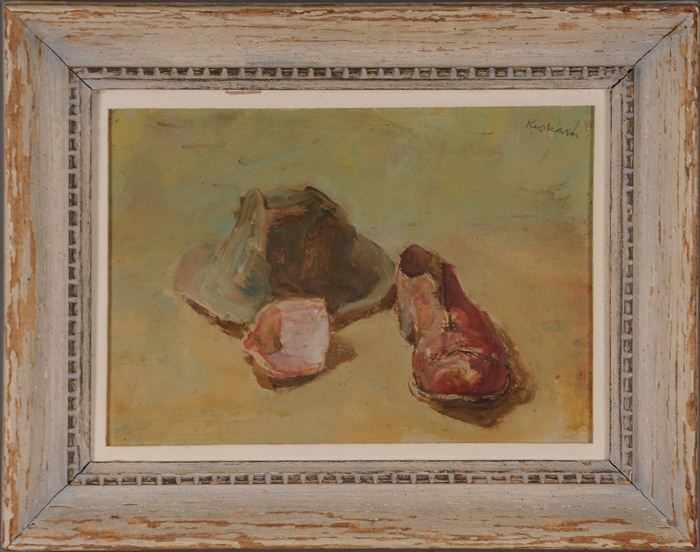 Appraisal: EARL KERKAM - STILL LIFE WITH HAT AND SHOE Oil