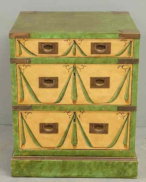 Appraisal: Italian paint decorated campaign chest of drawers h x w