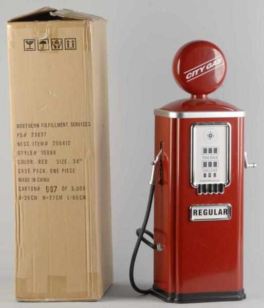 Appraisal: Red Plastic Advertising Gas Pump in Original Box Description Circa