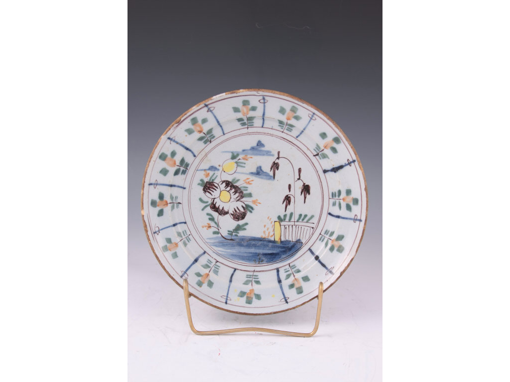 Appraisal: English Delftware Polychrome Plate th c att Bristol tin glazed