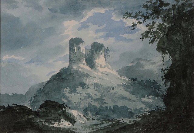 Appraisal: EDWARD DAYES - Landscape with ruined castle watercolour x cm