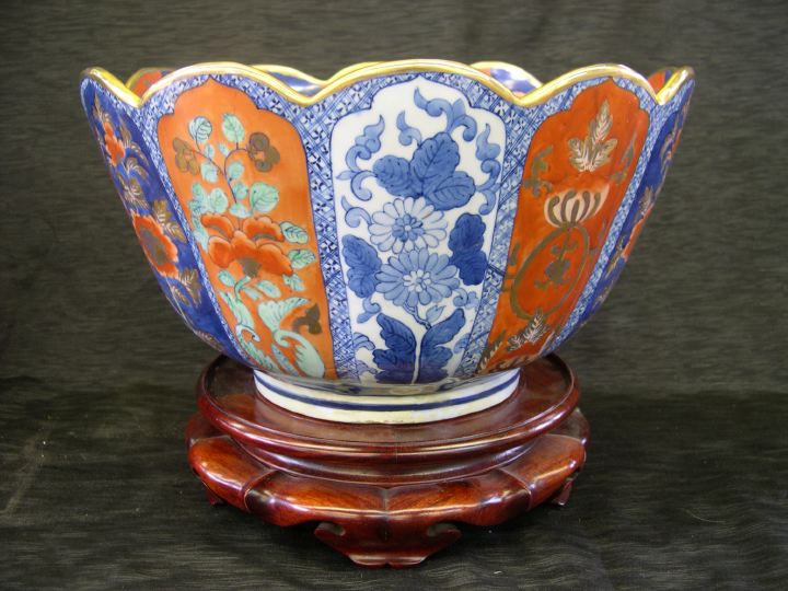 Appraisal: Large Japanese Imari Porcelain Punchbowl with scalloped rim in floral