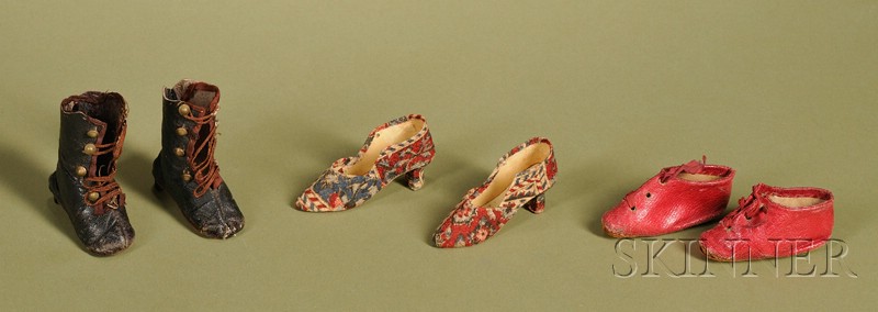 Appraisal: Three Pairs of Doll Shoes late th century including black