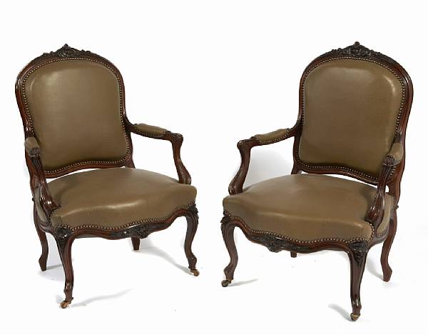 Appraisal: A pair of Louis XV style rosewood fauteuil height in