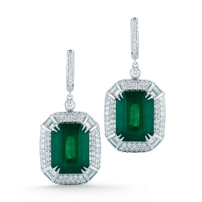 Appraisal: EMERALD AND DIAMOND EARRING EMERALD AND DIAMOND EARRINGWith timeless presence