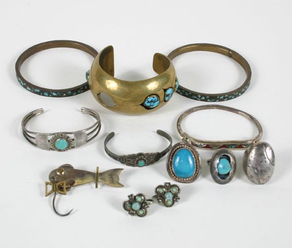 Appraisal: Native American Mexican Silver Turquoise Jewelry Assortment of vintage pieces