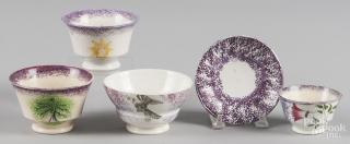 Appraisal: Five pieces of purple spatter to include a cup with