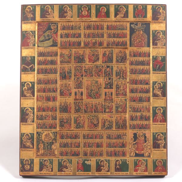 Appraisal: RUSSIAN ICON FEAST CALENDAR x Tempera and gilt on wood