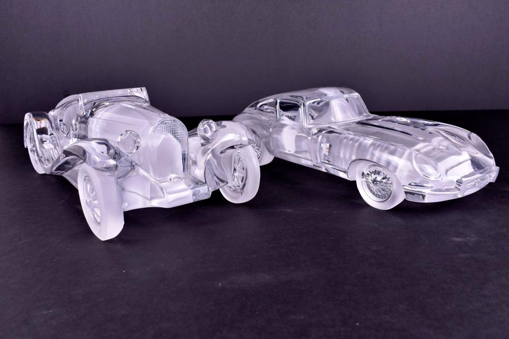 Appraisal: TWO DAUM COLORLESS GLASS CARS th Century Both with etched