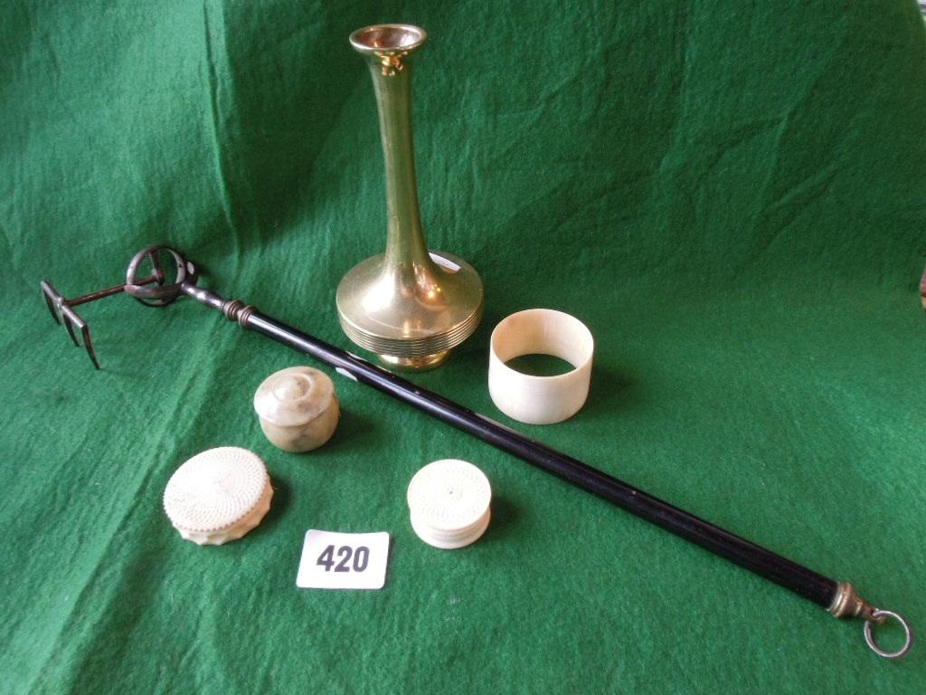 Appraisal: A telescopic toasting fork with gimble fitting two small ivory