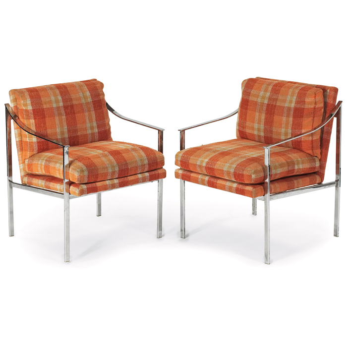 Appraisal: Milo Baughman armchairs pair attribution chromed frames with original orange