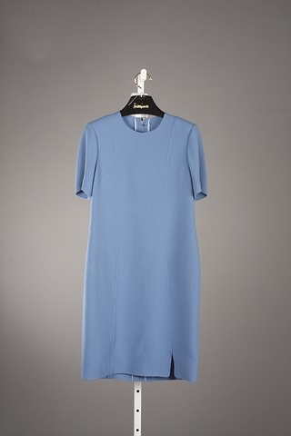 Appraisal: Unlabeled blue wool blend short sleeve long dress with front