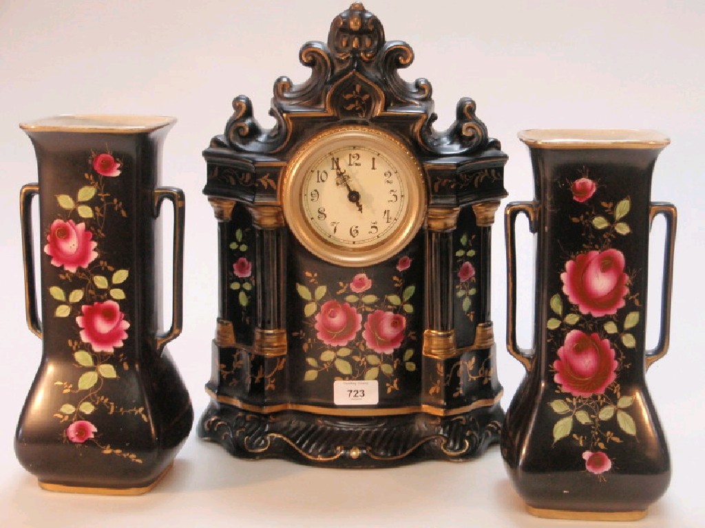 Appraisal: A Falcon ware black ground rose sprigged large ceramic clock