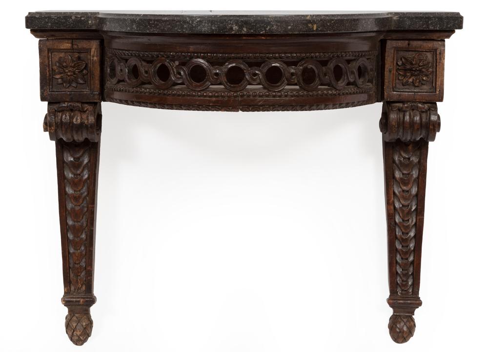 Appraisal: Louis XVI Carved Walnut Console th c black marble top