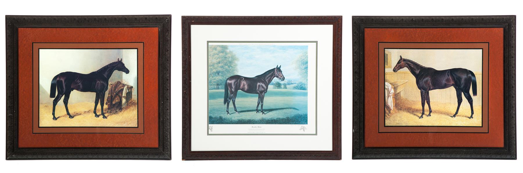 Appraisal: THREE PRINTS OF RACE HORSES Late th century Two reproductions