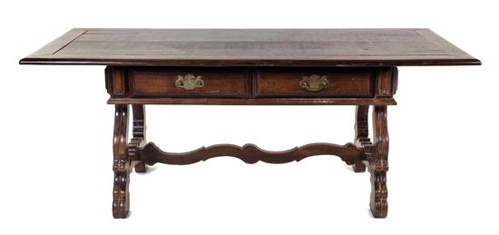 Appraisal: Sale Lot An Italian Baroque Walnut Trestle Table th century