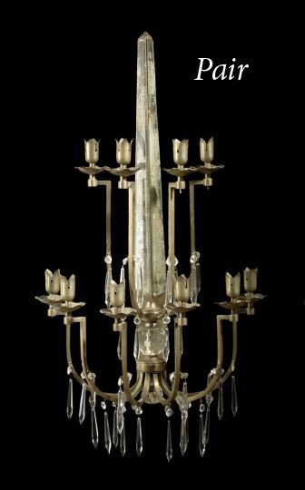 Appraisal: Pair of Art Moderne Gilt-Bronze and Crystal Sconces mid- th