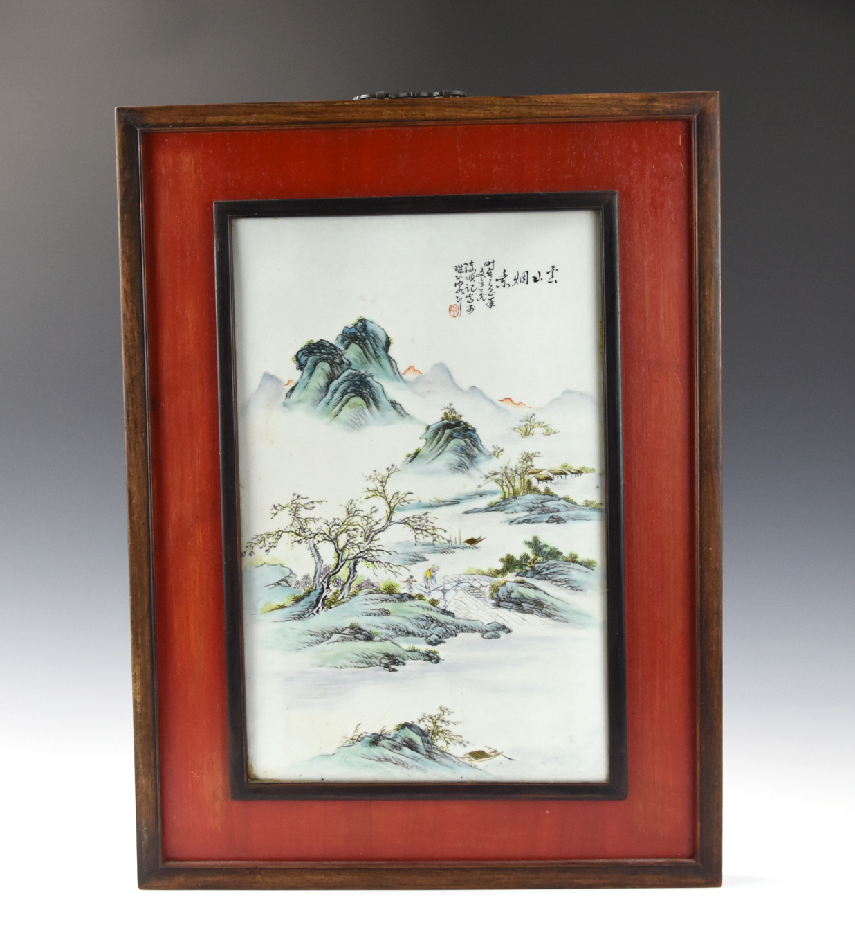 Appraisal: CHINESE FRAME PORCELAIN PLAQUE W LANDSCAPE ROC P Chinese ROC