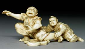 Appraisal: ANTIQUE IVORY OKIMONO Small and antique carved ivory okimono of