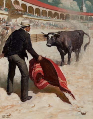 Appraisal: J Clinton Shepherd Bullfight oil on canvas American - Signed