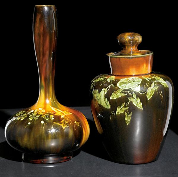 Appraisal: STOCKTON ART POTTERY Two Rekston vases with brown flambe glaze