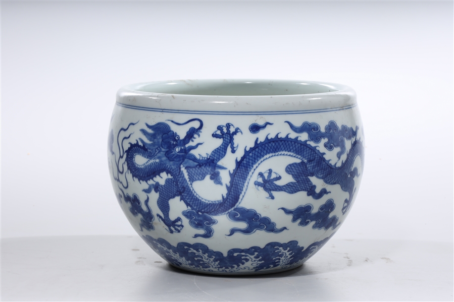 Appraisal: Chinese blue and white porcelain dragon bowl Qianlong mark but