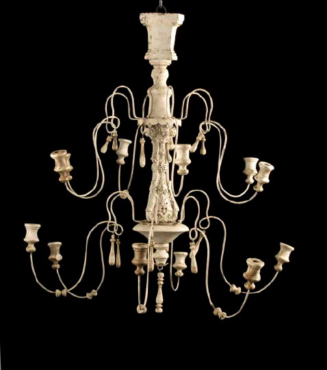 Appraisal: Provincial Neoclassical Polychromed and Iron Twelve-Light Chandelier the turned and