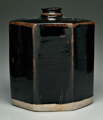 Appraisal: Large studio pottery vase eight paneled sides dark brown glaze