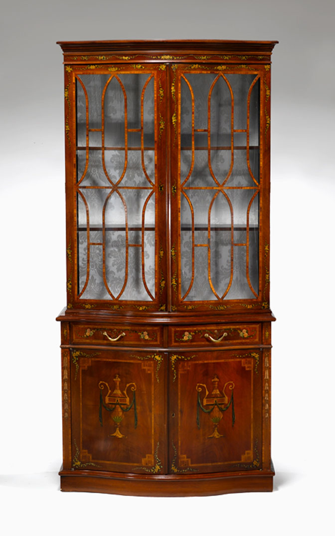 Appraisal: Edwardian style painted mahogany and satinwood bookcase The upper section