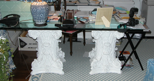 Appraisal: Contemporary Designed Desk with Classical Painted Composition Pedastals with Beveled