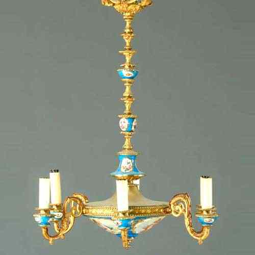 Appraisal: A French Gilt Bronze and S vres Porcelain Chandelier circa