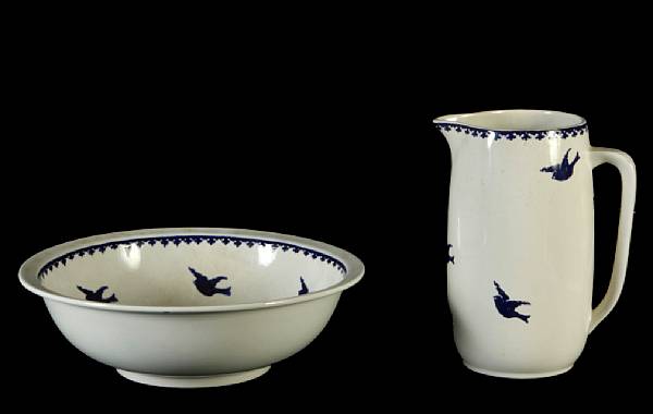 Appraisal: A blue and white transferware pitcher and bowl height of