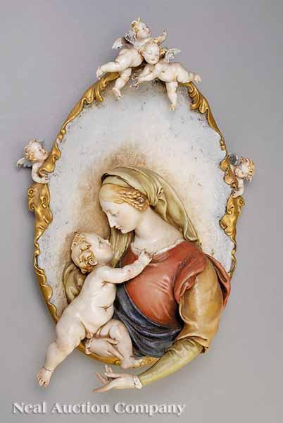 Appraisal: A Capo di Monte Porcelain Plaque Depicting Madonna and Child