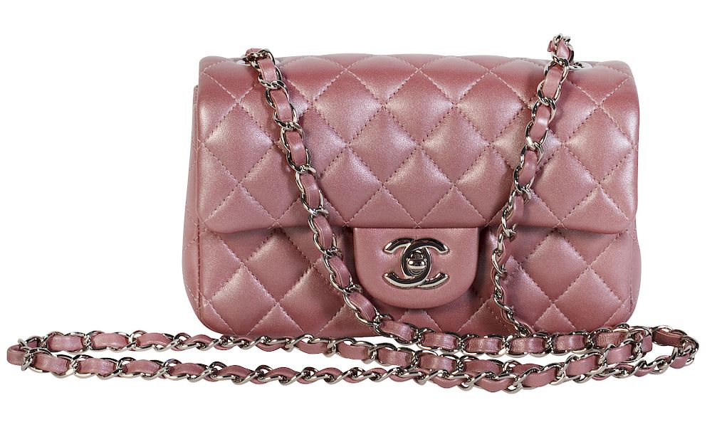 Appraisal: Mini Pink CHANEL Leather Handbag Rectangular mini Chanel bag in