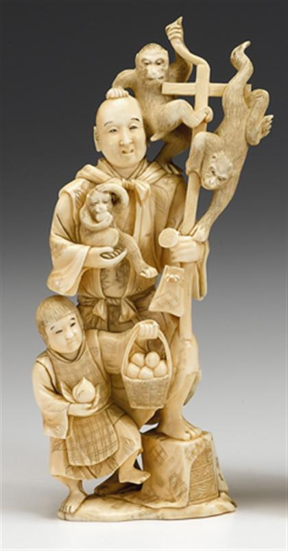 Appraisal: Good Japanese elephant ivory okimono of a huntsman late th